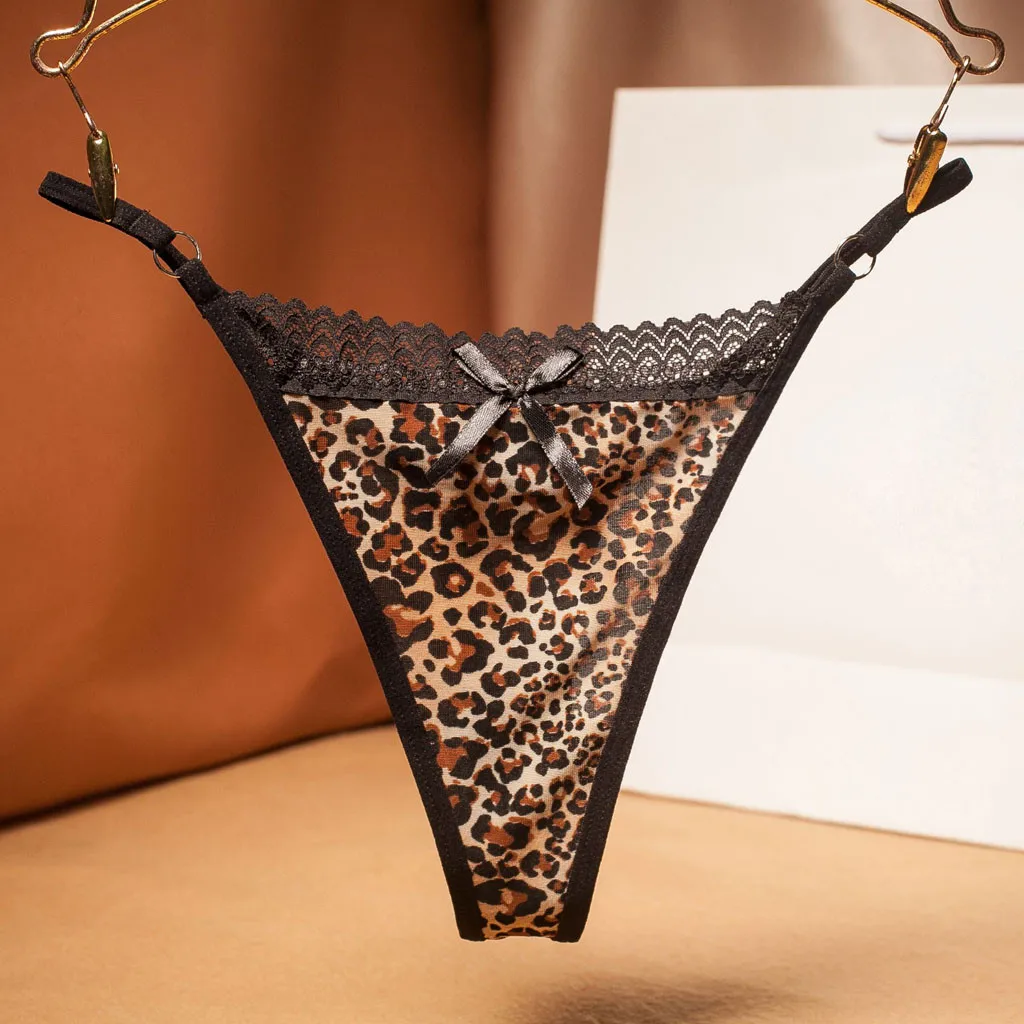 Sexy Lace Low Waist Leopard Printed G-string Intimates Briefs Panties