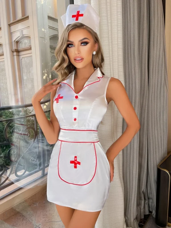 New Arrival Sexy Sleeveless Roleplay Party Babydoll Nurse Lingerie Dress - Image 2