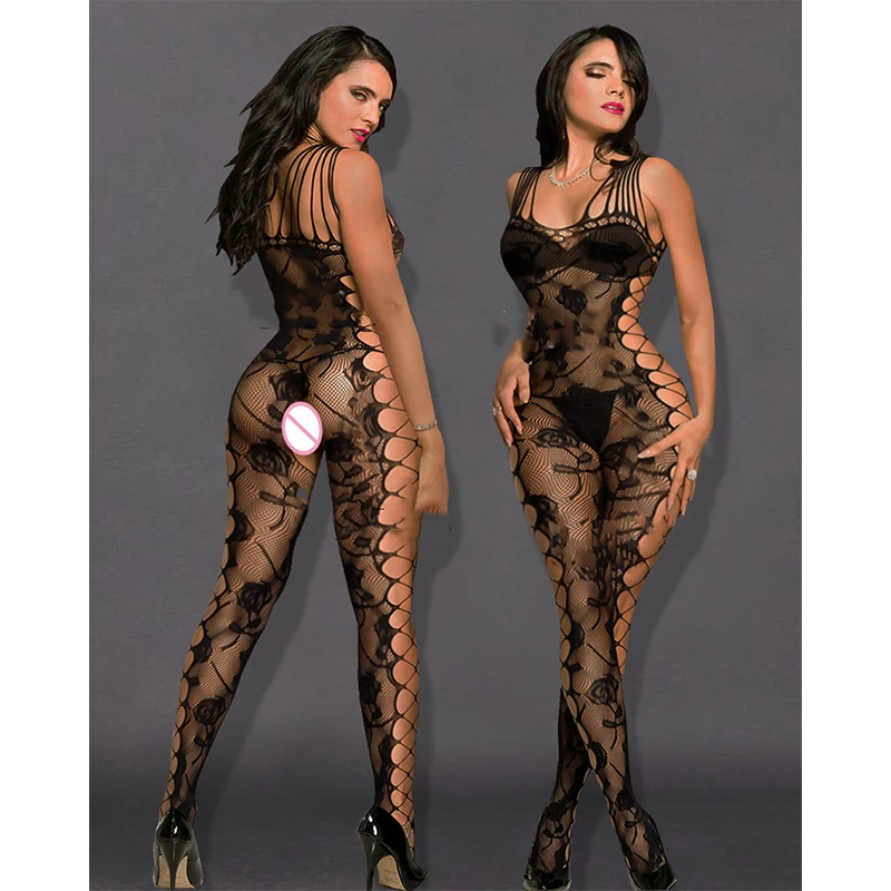 Sexy Transparent Open Crotch Fishnet  Mesh Erotic Bodysuits Lingerie