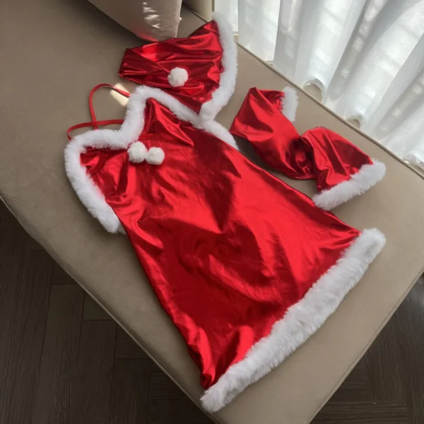 New Sexy Erotic Role Play Party Fashionable Silky Christmas Red Uniform Lingerie Cosplay - Image 14