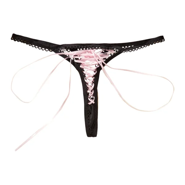 Sexy Exposed Erotic Super Black Strap Pink And Black Thongs - Image 6