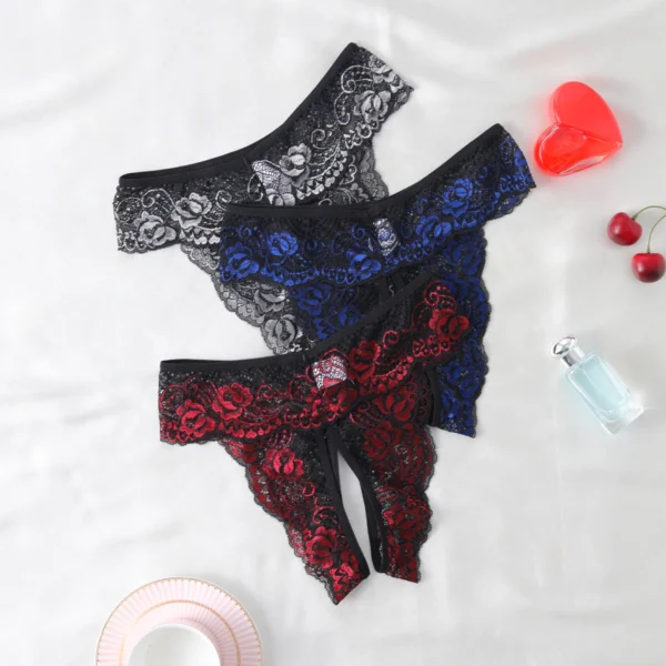 Sexy Invisible Lace Crotchless Comfortable Low Waist Thongs - Image 2