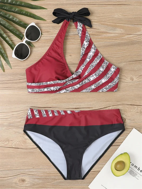 Beautiful Various Pattern V Neck Summer Beachwear Bikini Set - Image 12