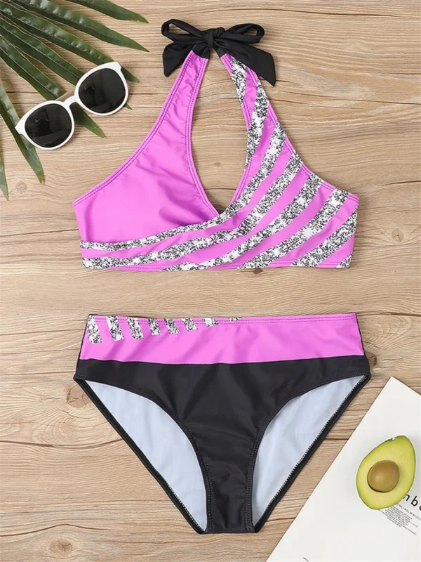 Beautiful Various Pattern V Neck Summer Beachwear Bikini Set - Image 15