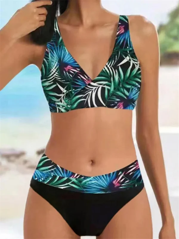 Beautiful Various Pattern V Neck Summer Beachwear Bikini Set - Image 23