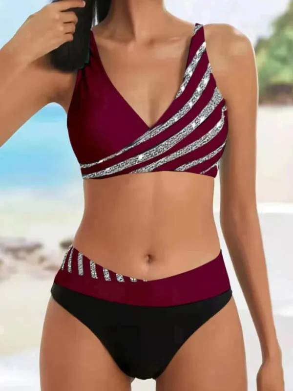 Beautiful Various Pattern V Neck Summer Beachwear Bikini Set - Image 2