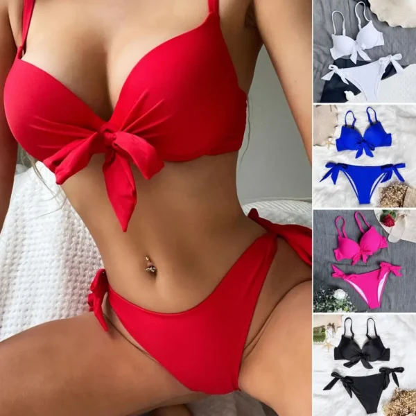 Two Pieces Very Sexy Elegant Knot Push Up Bikini Set - Image 5