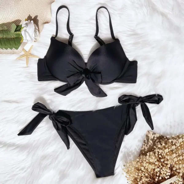 Two Pieces Very Sexy Elegant Knot Push Up Bikini Set - Image 4