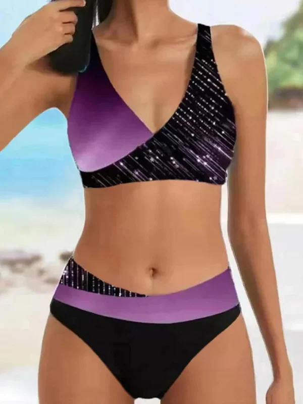 Beautiful Various Pattern V Neck Summer Beachwear Bikini Set - Image 5