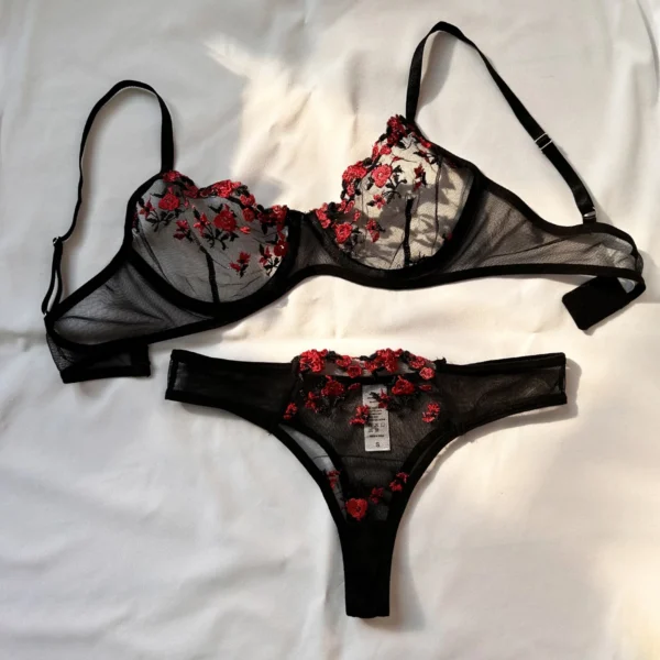 New Sexy Exotic Embroidered Print Push Up Lingerie Underwear Set - Image 2