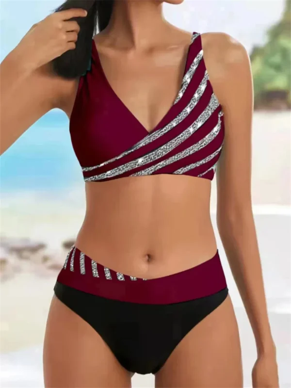 Beautiful Various Pattern V Neck Summer Beachwear Bikini Set - Image 11