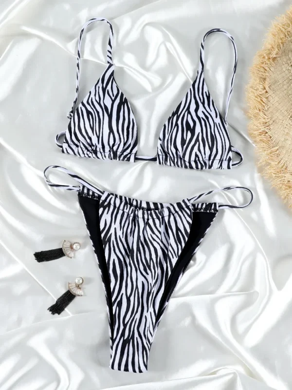 Two Pieces Triangle Zebra Summer String Beachwear Bikinis Set - Image 5