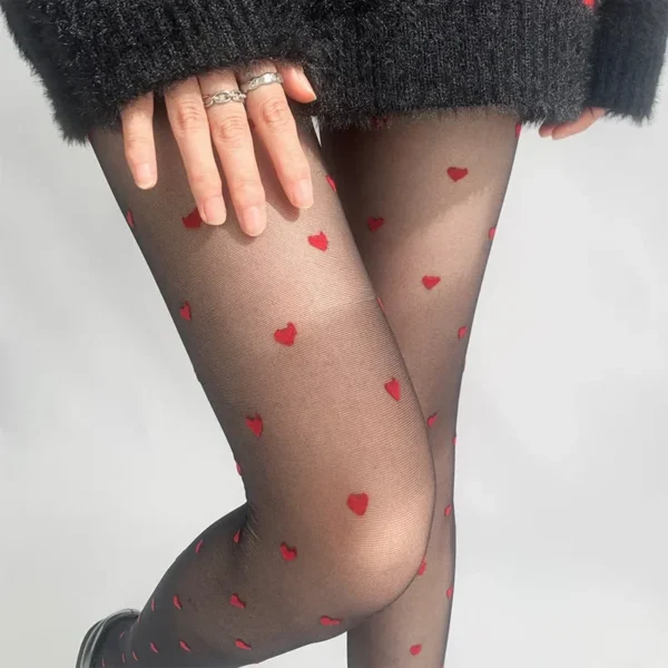 Lovely Exquisite Red Heart Print Silk Nylon Hosiery Stockings