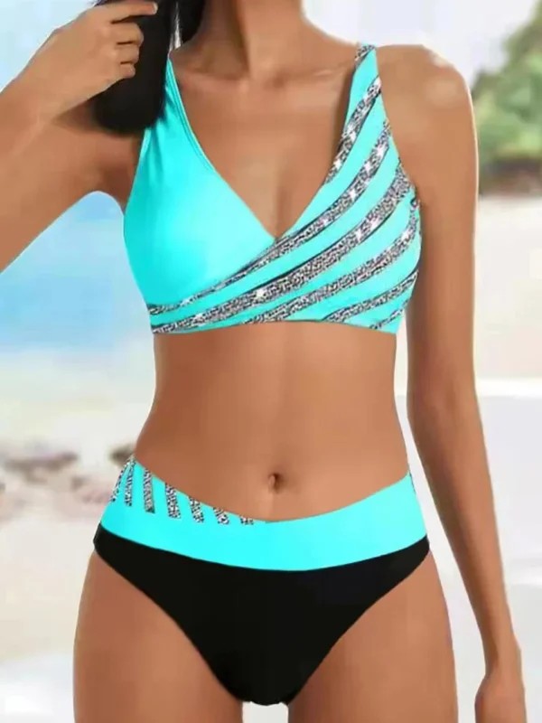 Beautiful Various Pattern V Neck Summer Beachwear Bikini Set - Image 4