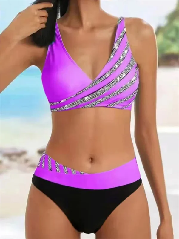 Beautiful Various Pattern V Neck Summer Beachwear Bikini Set - Image 14